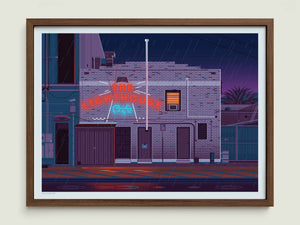 The Lighthouse Cafe illustration of a Los Angeles landmark by George Townley – detailed architectural art print capturing the iconic landmark