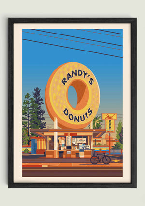 Randy's Donuts illustration of a Los Angeles landmark by George Townley – detailed architectural art print capturing the iconic landmark