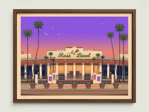 Rose Bowl Stadium illustration of a Los Angeles landmark by George Townley – detailed architectural art print capturing the iconic landmark