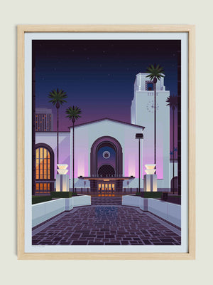 Los Angeles Union Station illustration of a Los Angeles landmark by George Townley – detailed architectural art print capturing the iconic landmark
