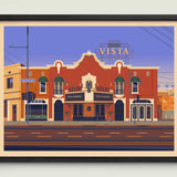 Vista Theatre illustration of a Los Angeles landmark by George Townley – detailed architectural art print capturing the iconic landmark