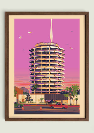 Capitol Records illustration of a Los Angeles landmark by George Townley – detailed architectural art print capturing the iconic landmark