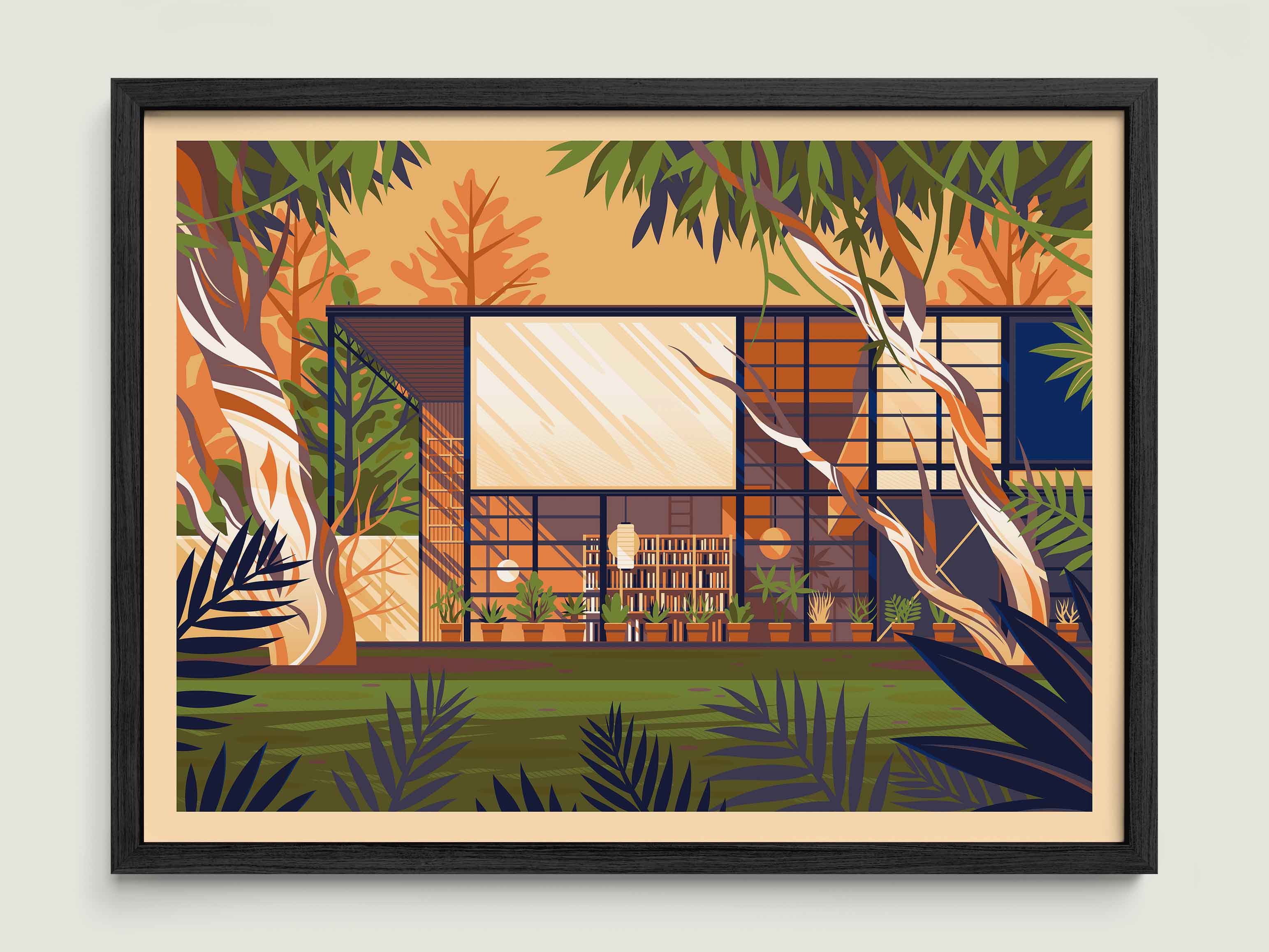 Eames House illustration of a Los Angeles landmark by George Townley – detailed architectural art print capturing the iconic landmark