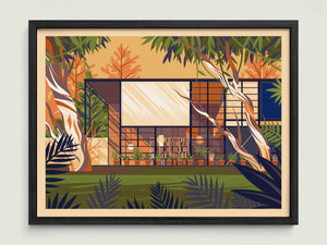 Eames House illustration of a Los Angeles landmark by George Townley – detailed architectural art print capturing the iconic landmark