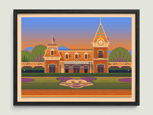 Disneyland Entrance illustration of a Los Angeles landmark by George Townley – detailed architectural art print capturing the iconic landmark
