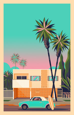 Dingbat House in Mar Vista illustration of a Los Angeles landmark by George Townley – detailed architectural art print capturing the iconic landmark