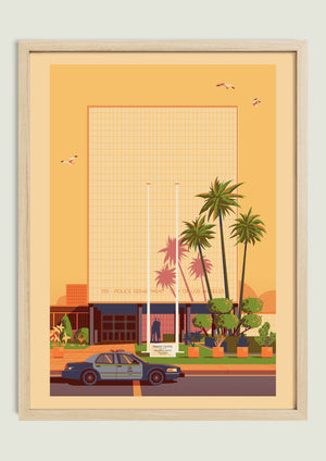 Parker Center illustration of a Los Angeles landmark by George Townley – detailed architectural art print capturing the iconic landmark