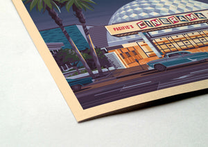 Cinerama Dome illustration of a Los Angeles landmark by George Townley – detailed architectural art print capturing the iconic landmark