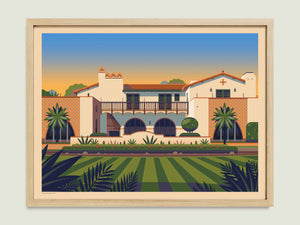 Adamson House illustration of a Los Angeles landmark by George Townley – detailed architectural art print capturing the iconic landmark
