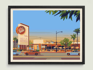 Bob's Big Boy illustration of a Los Angeles landmark by George Townley – detailed architectural art print capturing the iconic landmark