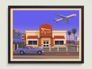 In - N - Out LAX illustration of a Los Angeles landmark by George Townley – detailed architectural art print capturing the iconic landmark