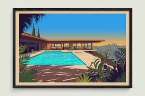 Stahl House illustration of a Los Angeles landmark by George Townley – detailed architectural art print capturing the iconic landmark