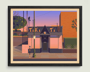 Tiki Ti illustration of a Los Angeles landmark by George Townley – detailed architectural art print capturing the iconic landmark