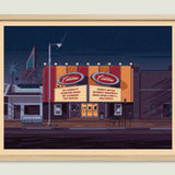 New Beverly Cinema illustration of a Los Angeles landmark by George Townley – detailed architectural art print capturing the iconic landmark
