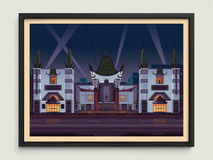 Chinese Theatre illustration of a Los Angeles landmark by George Townley – detailed architectural art print capturing the iconic landmark