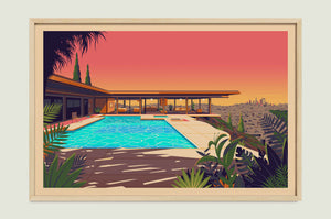 Stahl House illustration of a Los Angeles landmark by George Townley – detailed architectural art print capturing the iconic landmark