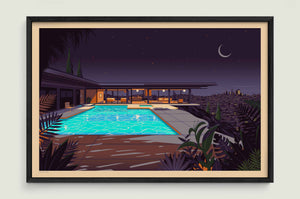 Stahl House illustration of a Los Angeles landmark by George Townley – detailed architectural art print capturing the iconic landmark