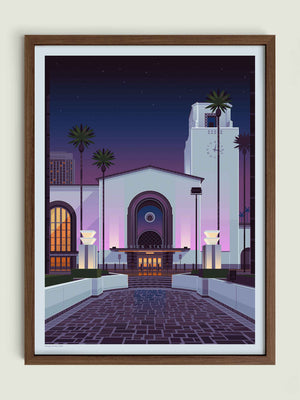 Los Angeles Union Station illustration of a Los Angeles landmark by George Townley – detailed architectural art print capturing the iconic landmark