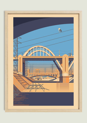 Sixth Street Bridge illustration of a Los Angeles landmark by George Townley – detailed architectural art print capturing the iconic landmark