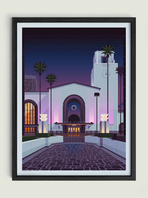 Los Angeles Union Station illustration of a Los Angeles landmark by George Townley – detailed architectural art print capturing the iconic landmark