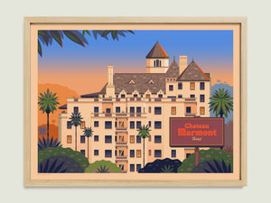 Chateau Marmont illustration of a Los Angeles landmark by George Townley – detailed architectural art print capturing the iconic landmark