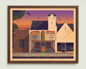 Aero Theatre illustration of a Los Angeles landmark by George Townley – detailed architectural art print capturing the iconic landmark