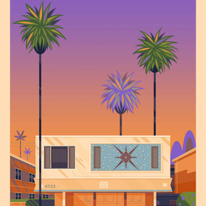 Dingbat House on Beverly illustration of a Los Angeles landmark by George Townley – detailed architectural art print capturing the iconic landmark