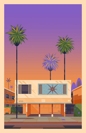 Dingbat House on Beverly illustration of a Los Angeles landmark by George Townley – detailed architectural art print capturing the iconic landmark