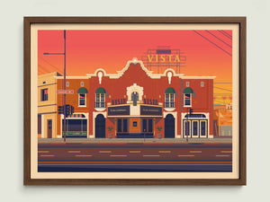 Vista Theatre illustration of a Los Angeles landmark by George Townley – detailed architectural art print capturing the iconic landmark