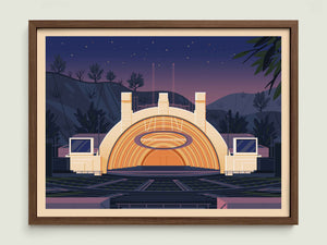 Hollywood Bowl illustration of a Los Angeles landmark by George Townley – detailed architectural art print capturing the iconic landmark
