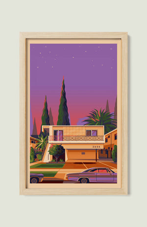 Dingbat House on Vinton illustration of a Los Angeles landmark by George Townley – detailed architectural art print capturing the iconic landmark