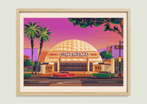 Cinerama Dome illustration of a Los Angeles landmark by George Townley – detailed architectural art print capturing the iconic landmark