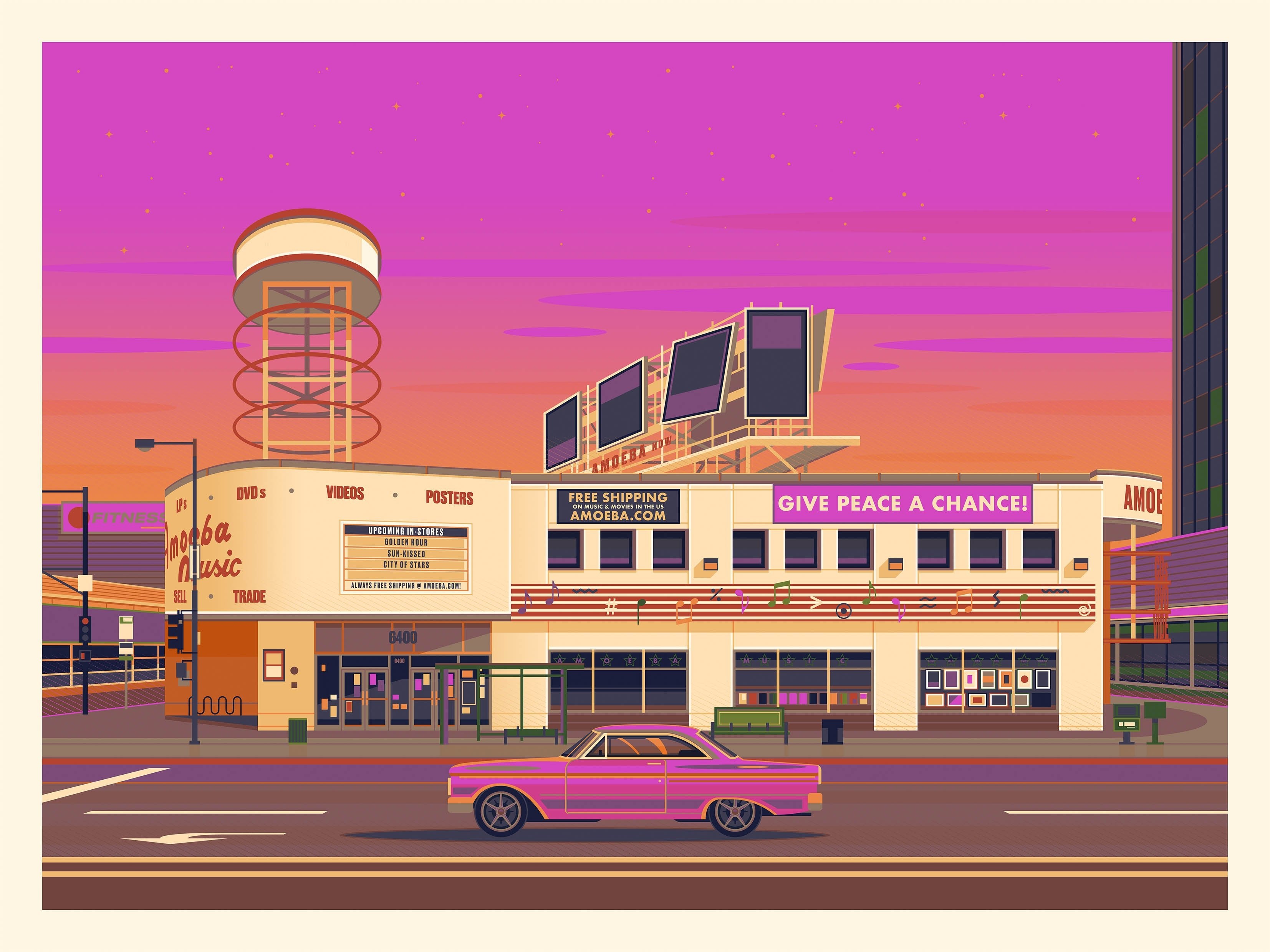 Amoeba Music Illustration, Los Angeles Art Print by George Townley