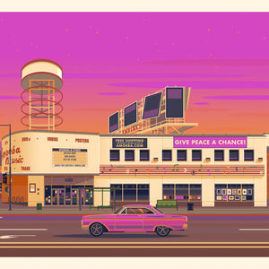 Amoeba Music Illustration, Los Angeles Art Print by George Townley