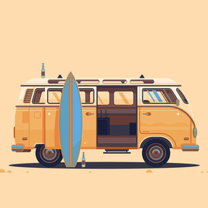 Campervan Illustration, Los Angeles Art Print by George Townley