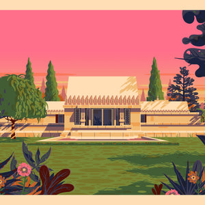 Hollyhock House Illustration, Los Angeles Art Print by George Townley