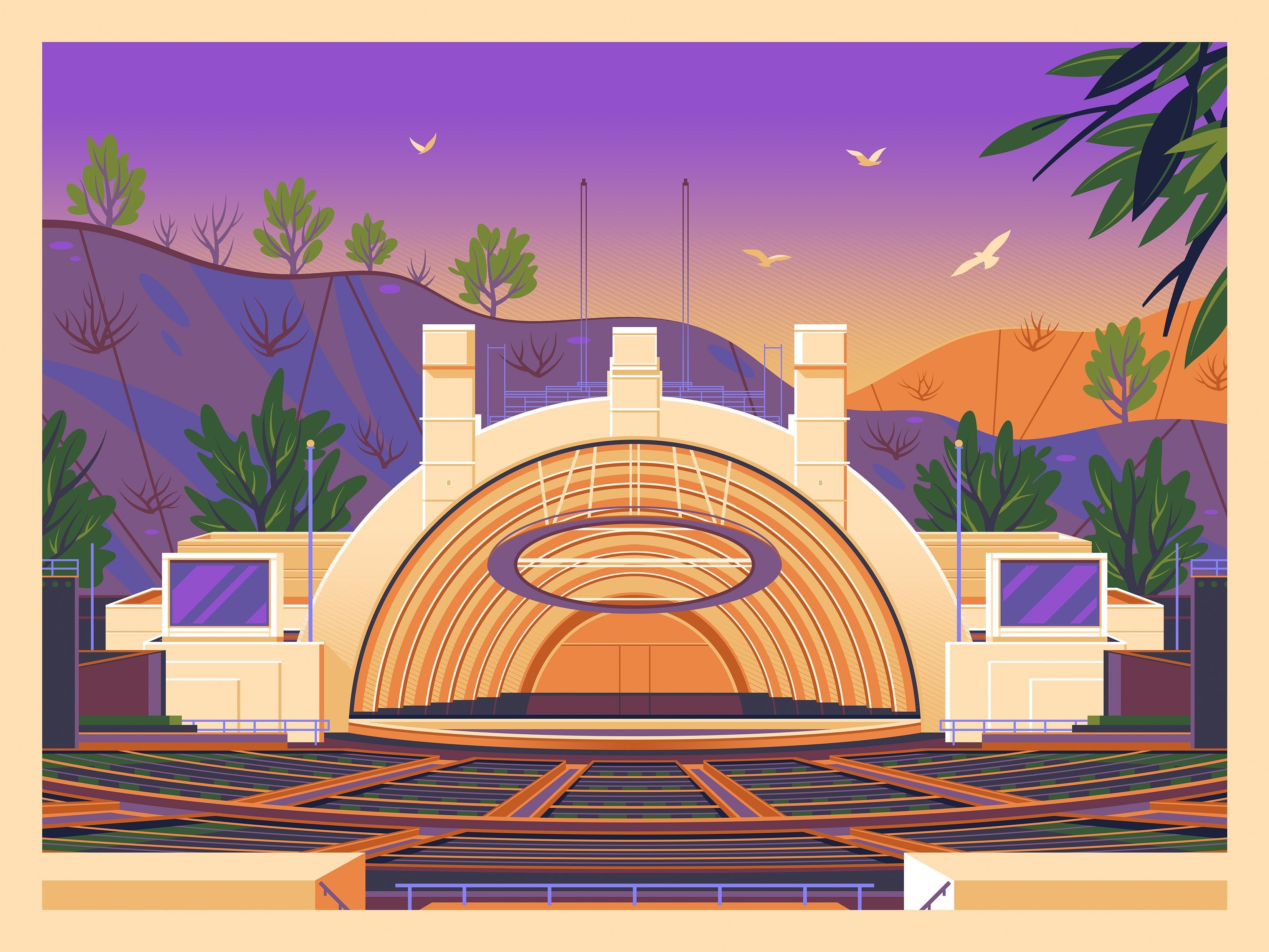 Hollywood Bowl Illustration, Los Angeles Art Print by George Townley