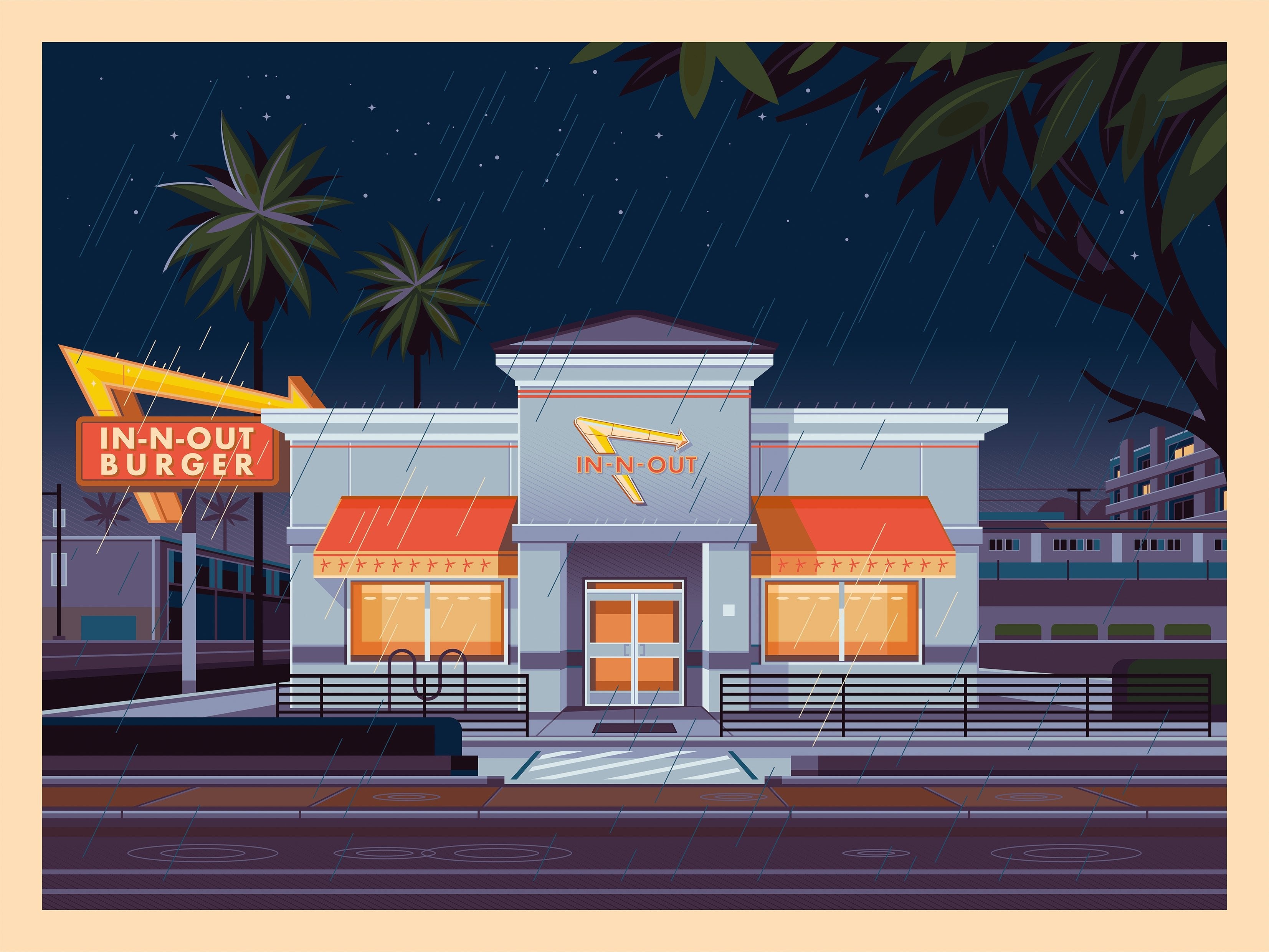 In-N-Out Hollywood Illustration, Los Angeles Art Print by George Townley