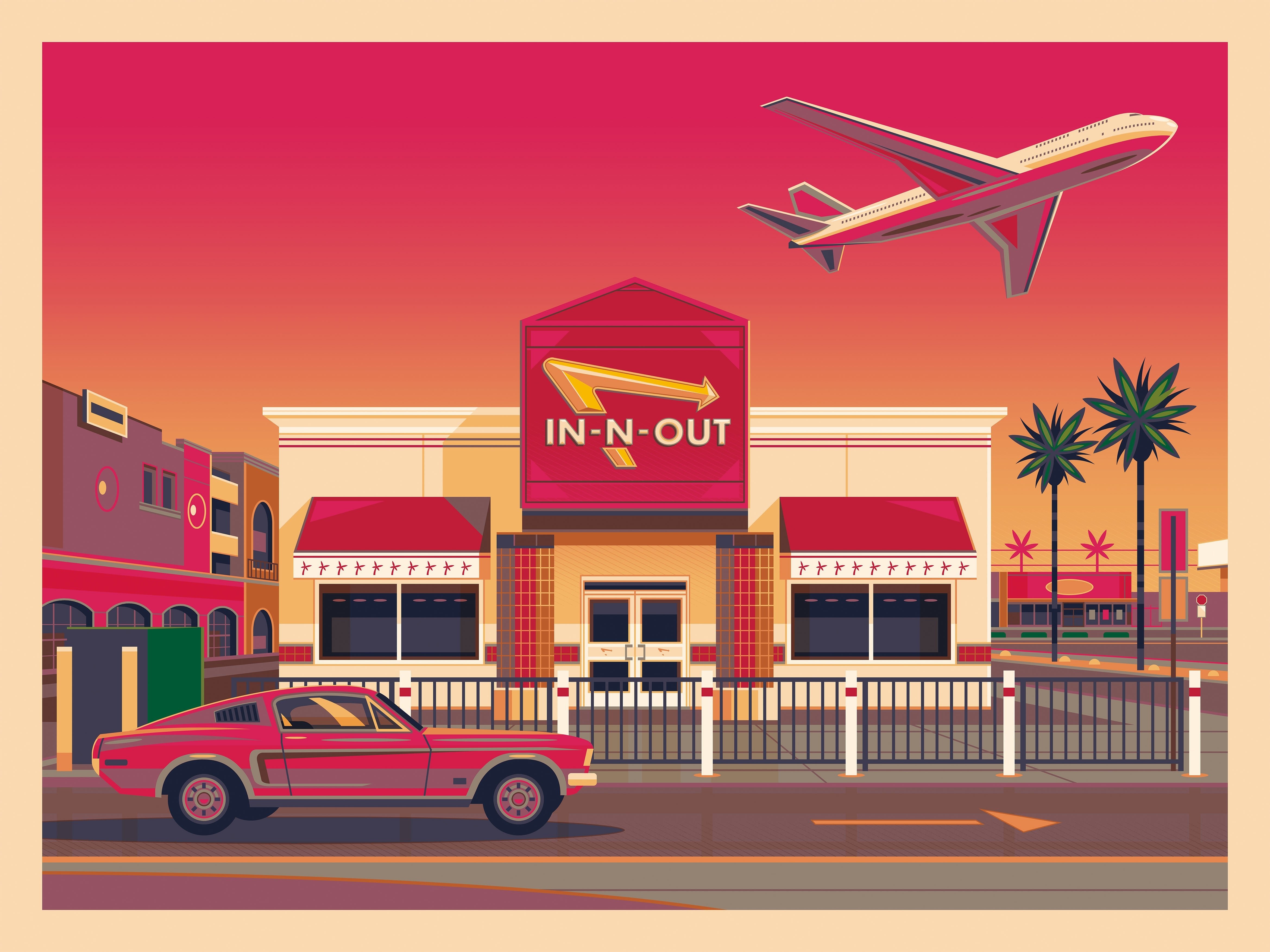 In-N-Out LAX Illustration, Los Angeles Art Print by George Townley