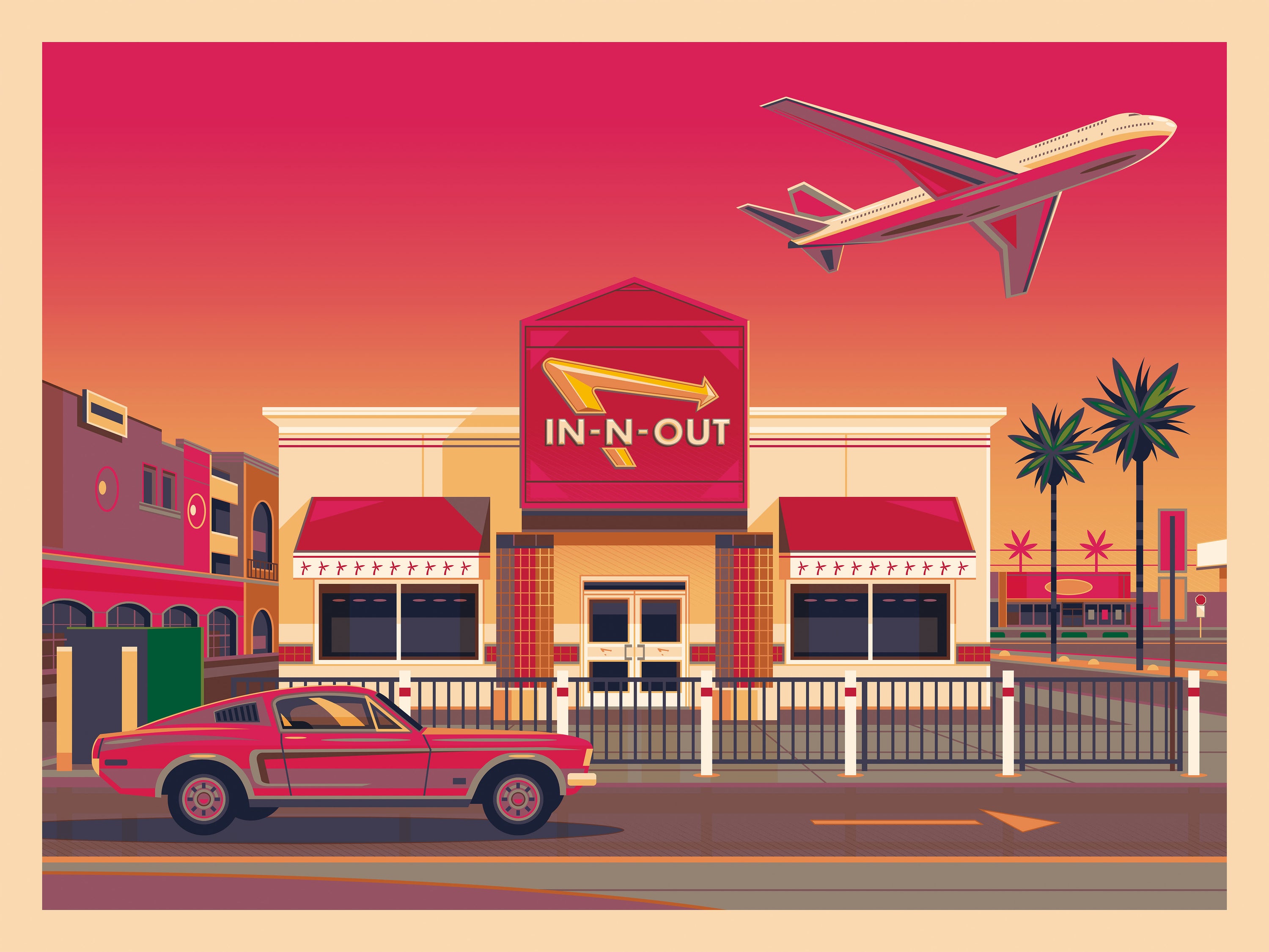 In N Out LAX Sunset Los Angeles Art Print by George Townley