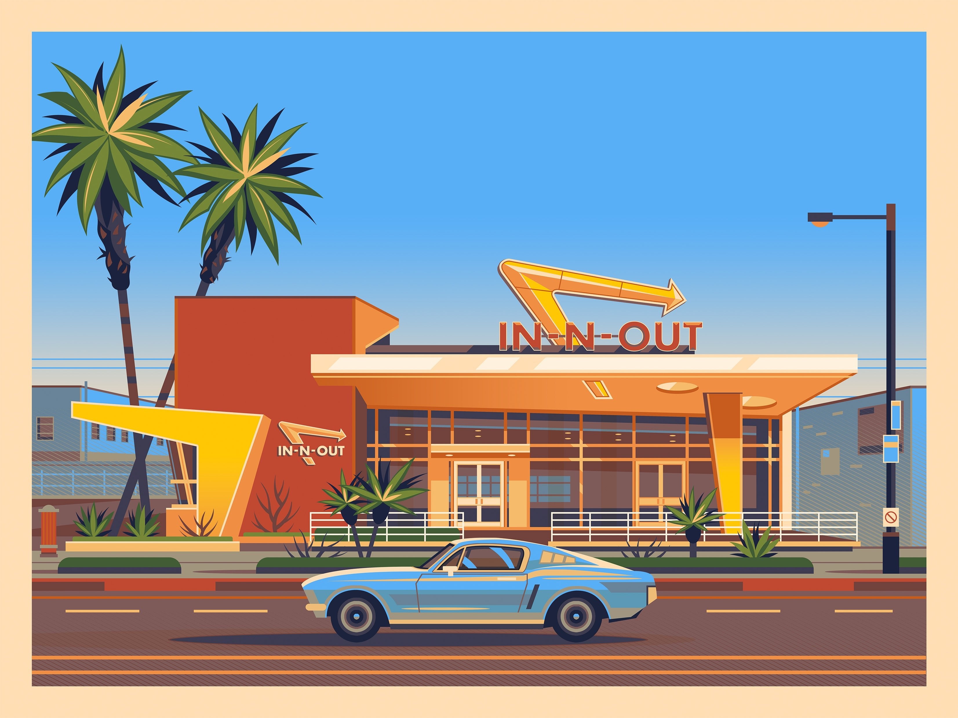 In-N-Out Westwood Illustration, Los Angeles Art Print by George Townley