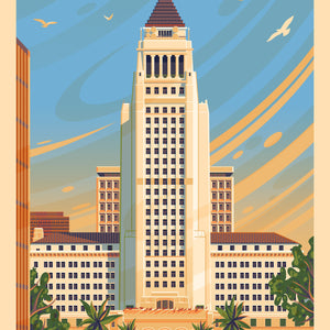 Los Angeles City Hall Illustration, Los Angeles Art Print by George Townley