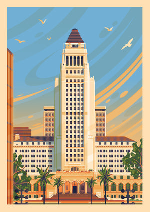 Los Angeles City Hall Illustration, Los Angeles Art Print by George Townley