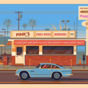 Pink's Hot Dogs Illustration, Los Angeles Art Print by George Townley