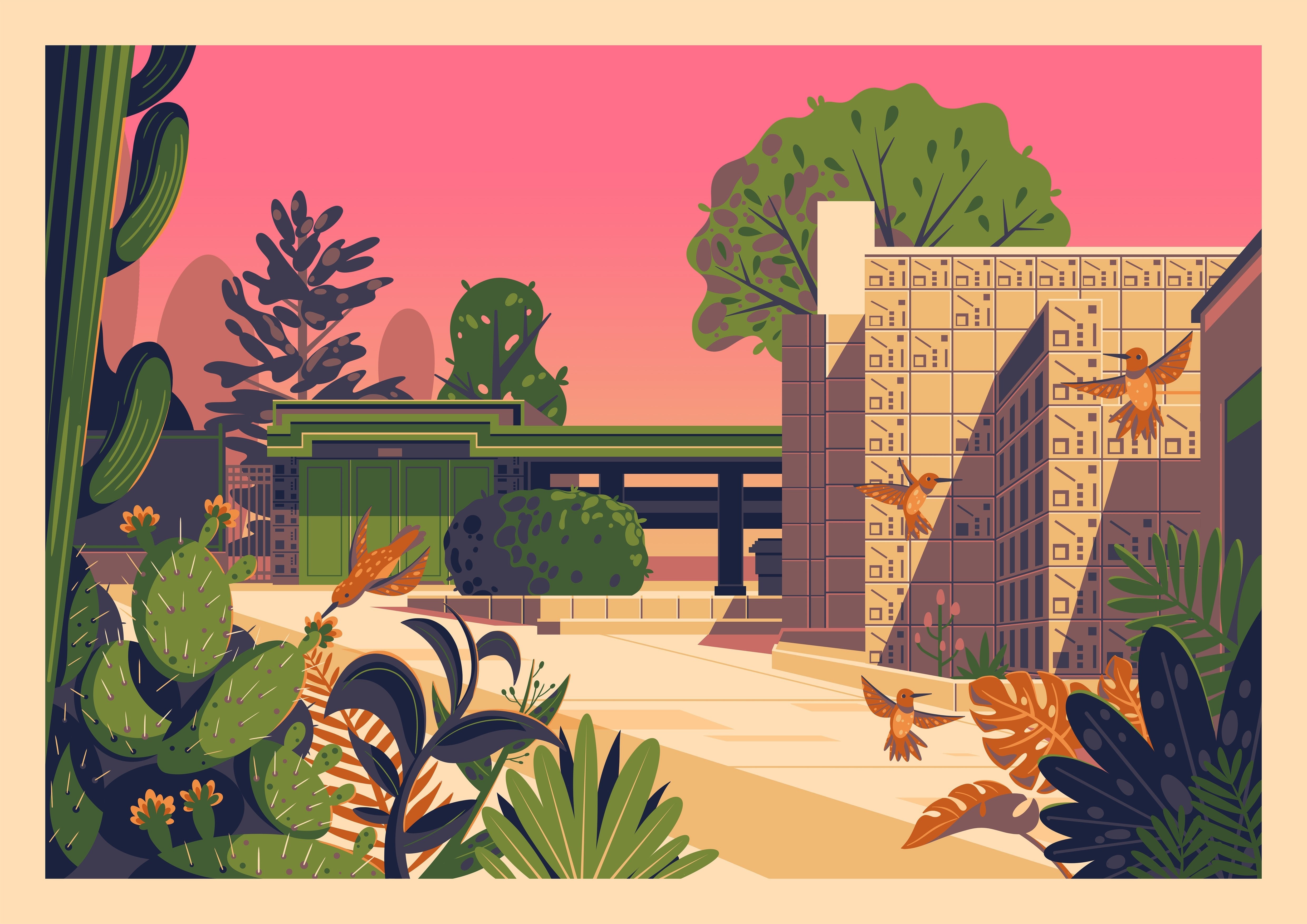 Samuel Freeman House illustration of a Los Angeles landmark by George Townley – detailed architectural art print capturing the iconic landmark