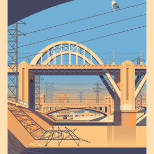 Sixth Street Bridge Illustration, Los Angeles Art Print by George Townley