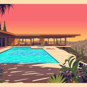 Stahl House Illustration, Los Angeles Art Print by George Townley