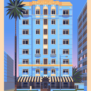 The Georgian Hotel Illustration, Los Angeles Art Print by George Townley